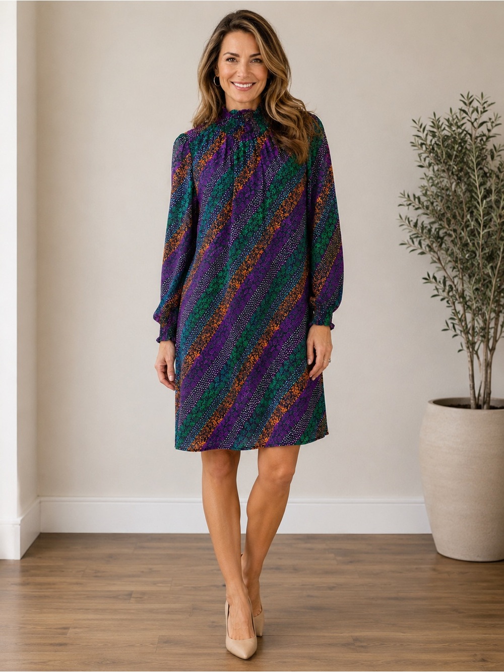 FRNCH Paris NWT Printed Mock Neck Dress | Made in Italy | XL